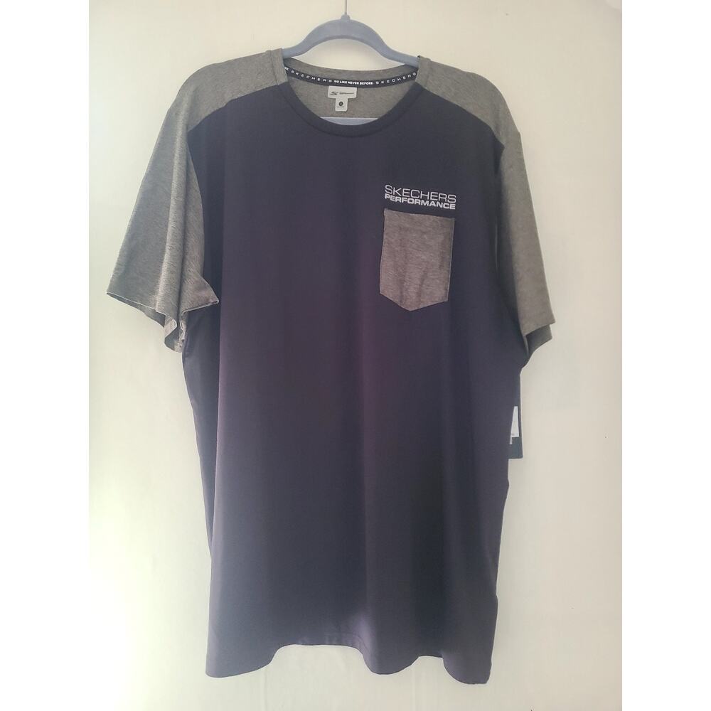 Skechers Performance Velocity Pocket Tee XL Black Gray Colorblock Short Sleeve